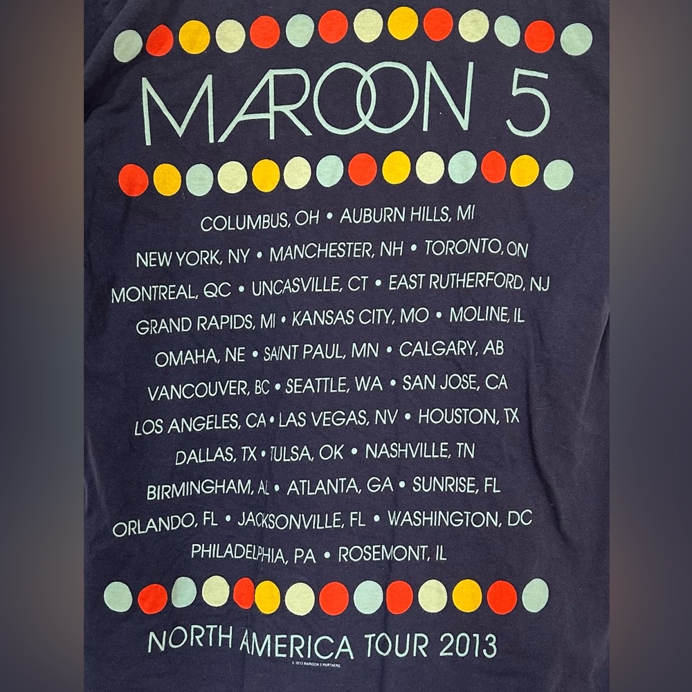 Maroon 5 North American Tour 2013 Concert Tee Small - Picture 5 of 5